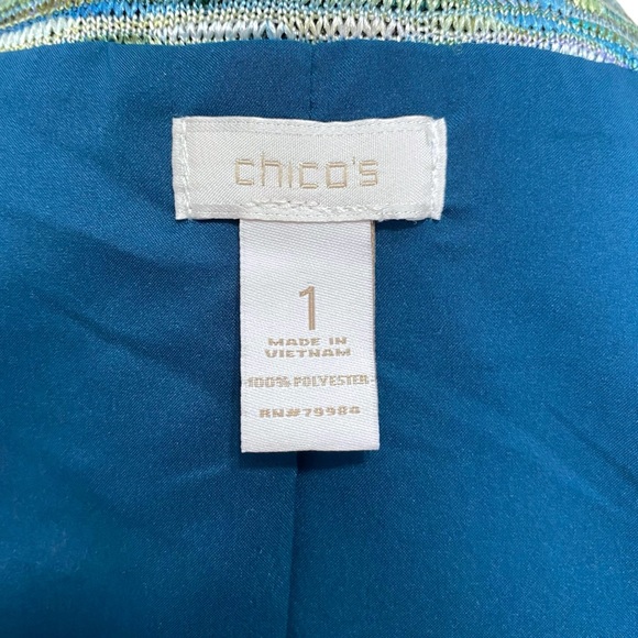 CHICO'S Knit Fringe Ronique Boho Jacket Open Blue Green Blazer Sz M (1) - Picture 7 of 8